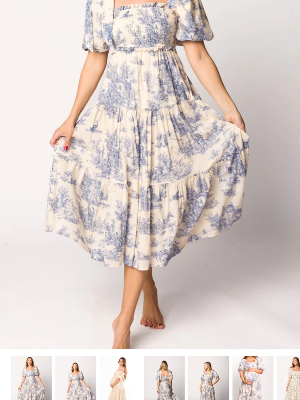Shop WORTH COLLECTIVE Elena Smocked Toile Print Midi Dress - Taupe, Medium - Picture 7 of 7